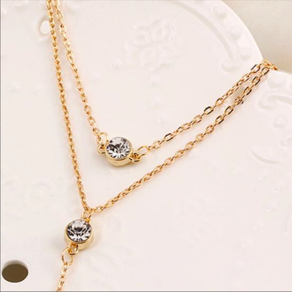 Yellow Gold Plated Rhinestone Choker - Picture 2 of 4